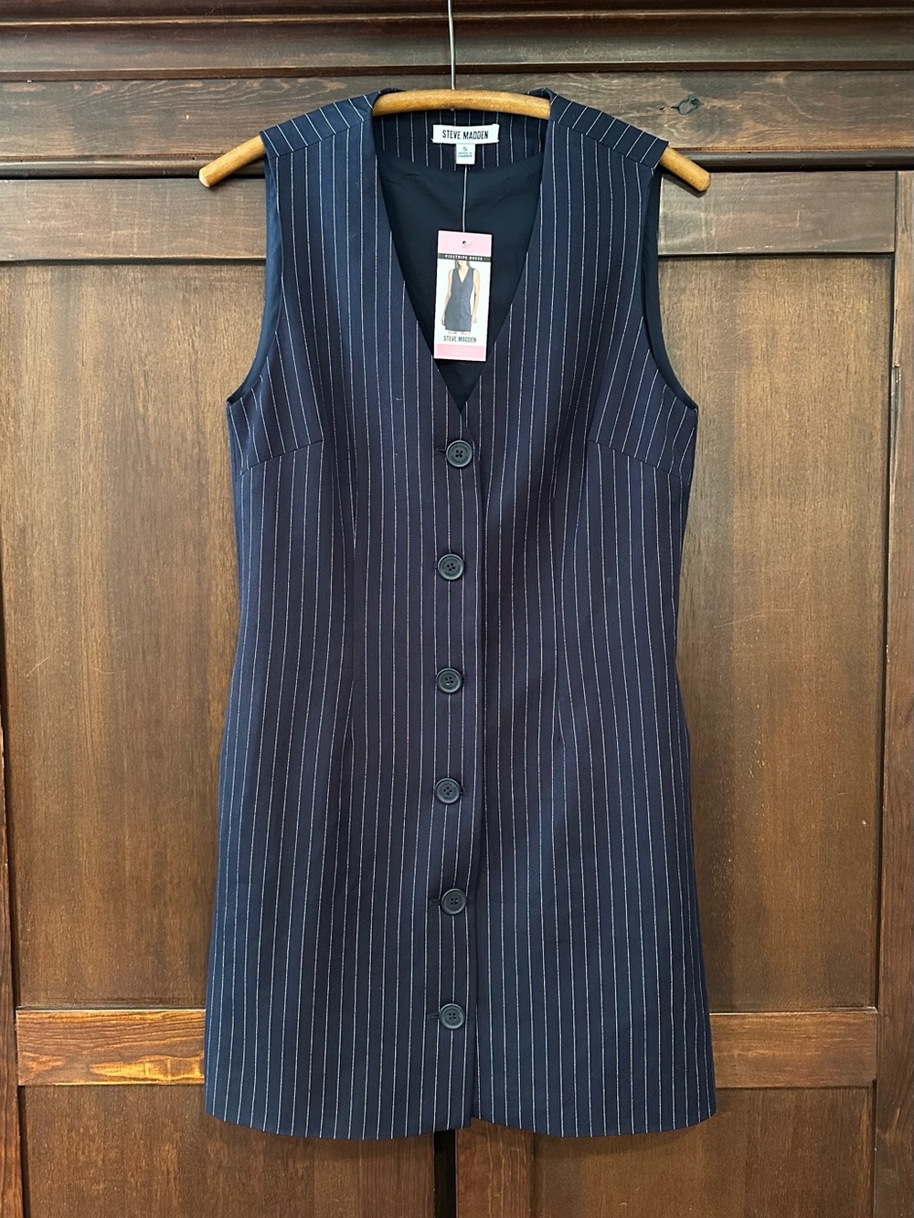 Steve Madden • pinstripes • button front dress = sleeveless